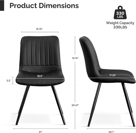 Modern Dining Chairs Set of 2, Dining Chairs with Thick Cushions, PU Leather Upholstered Kitchen Dining Room Chairs with Metal Legs for Dining Living Room (Black)